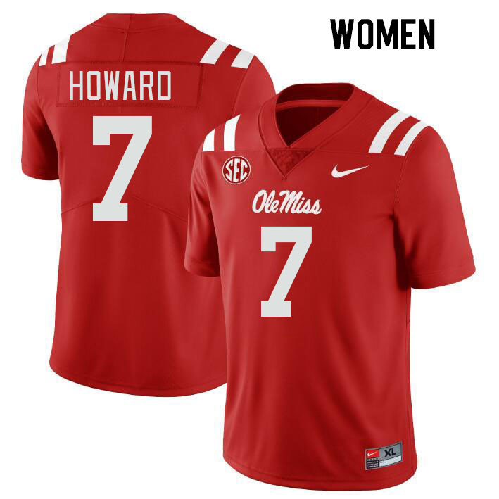 Women #7 Walker Howard Ole Miss Rebels College Football Jerseys Stitched Sale-Red